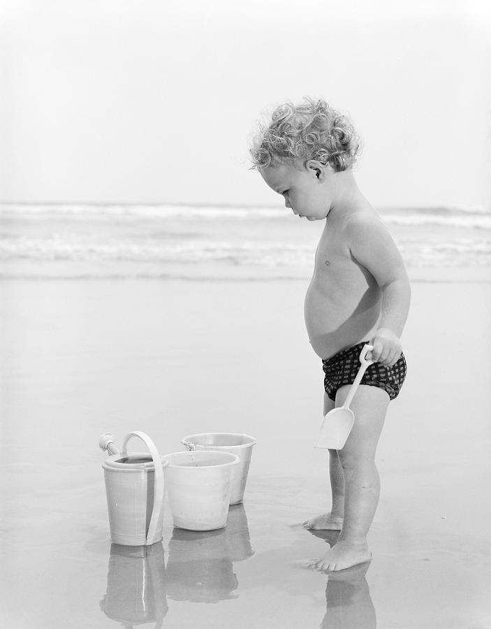 Toddler At The Beach, C.1960-70s Photograph by H. Armstrong Roberts/ClassicStock
