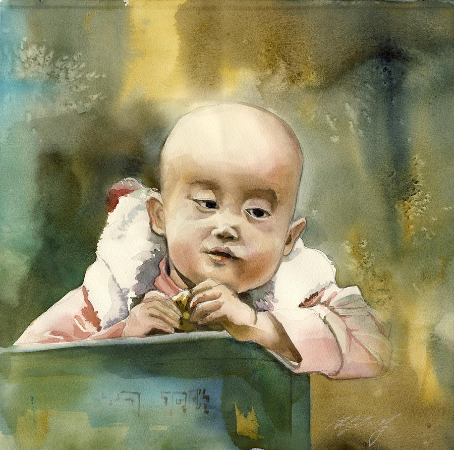 Toddler At The Market Painting by Alfred Ng