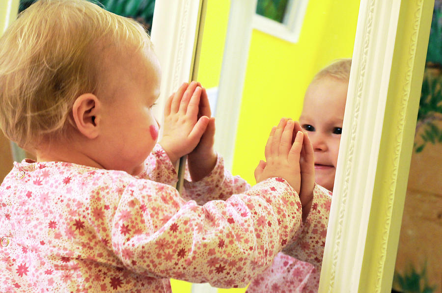 Toddler Interacting With A Mirror Photograph by Thierry Berrod, Mona Lisa Production