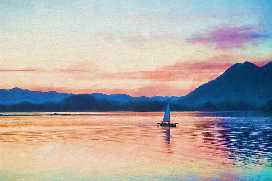Tofino Harbor Sail Painting Photograph by Allan Van Gasbeck