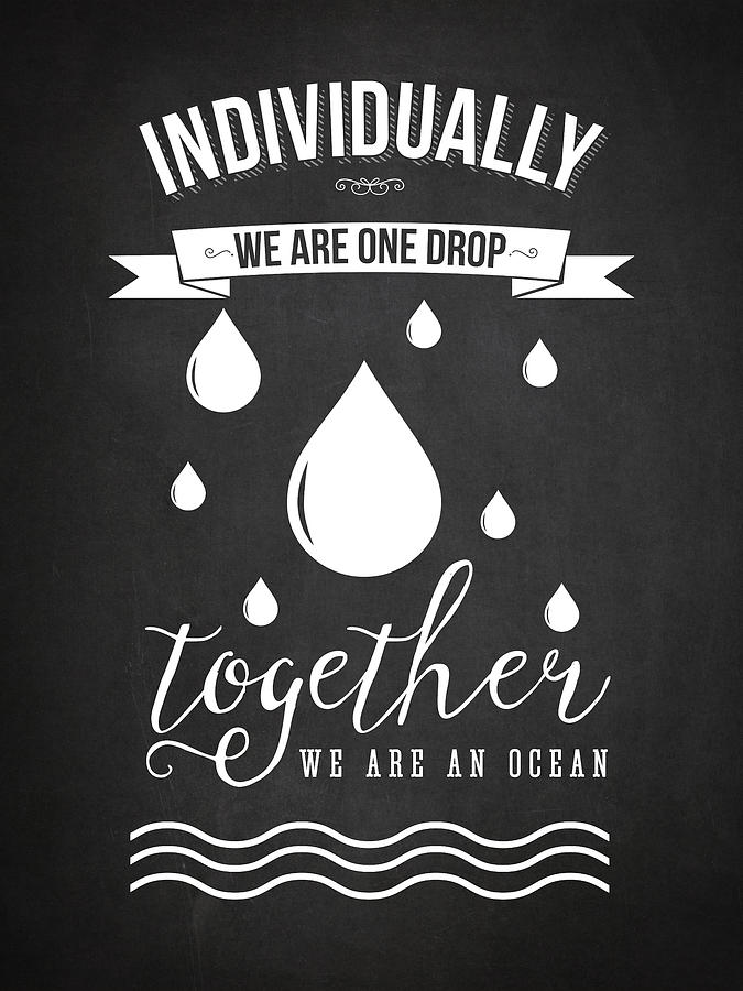 Typography Drawing - Together We Are An Ocean - Dark by Aged Pixel