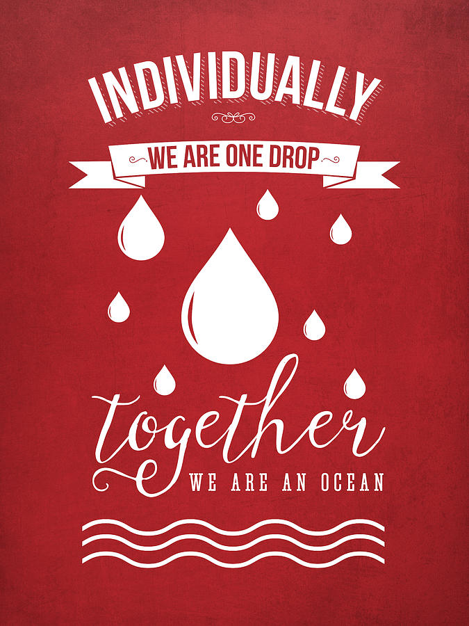 Typography Drawing - Together We Are An Ocean - Red by Aged Pixel