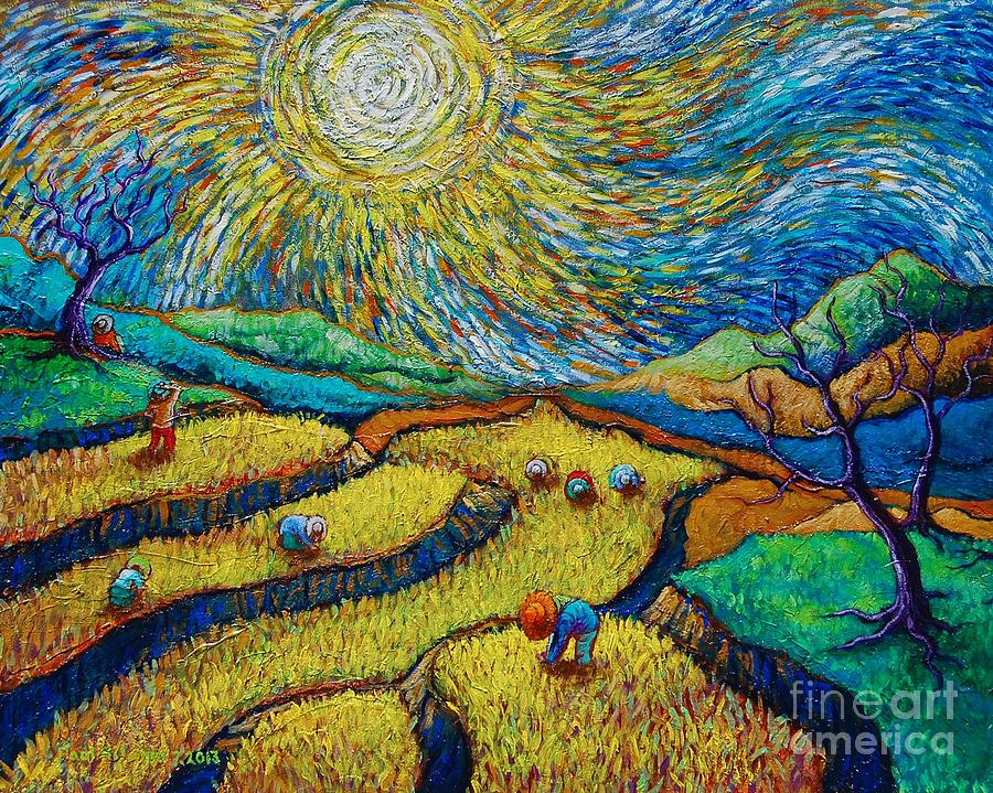 Paul Hilario Painting - Toil Today Dream Tonight diptych painting number 1 after Van Gogh by Paul Hilario