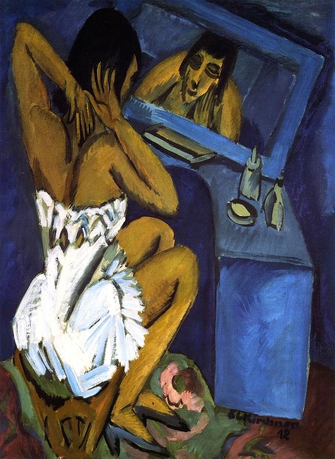 Toilet - woman in front of mirror Painting by Ernst Ludwig Kirchner