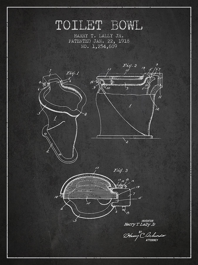Vintage Digital Art - Toilet Bowl Patent from 1918 - Charcoal by Aged Pixel
