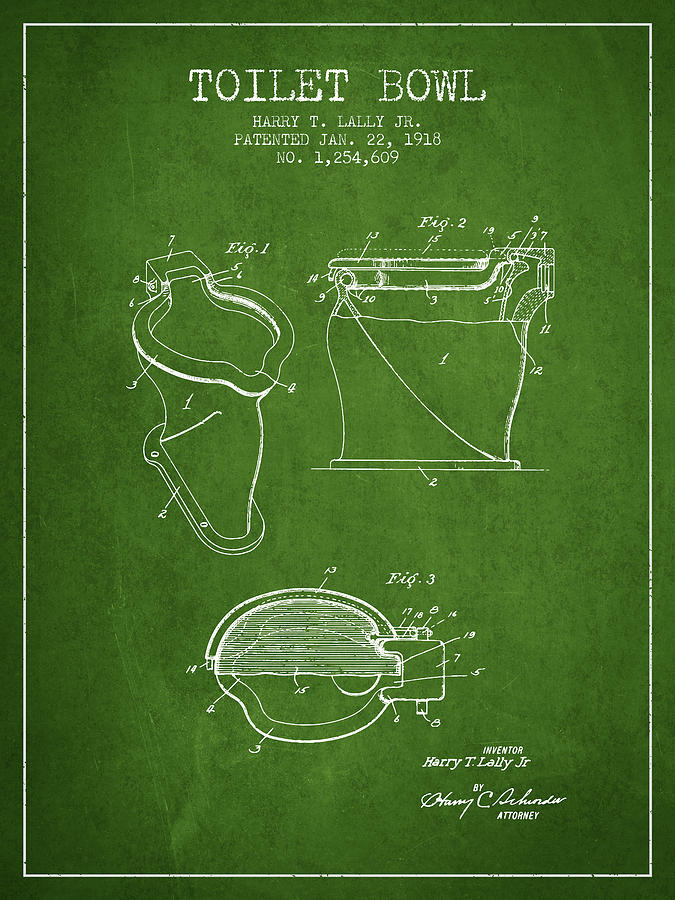Vintage Digital Art - Toilet Bowl Patent from 1918 - Green by Aged Pixel