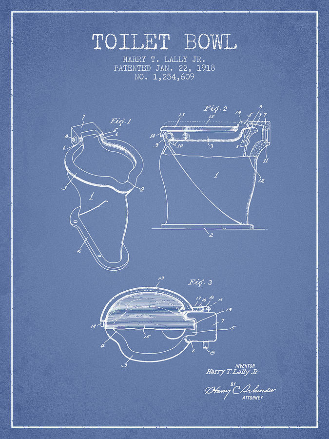 Vintage Photograph - Toilet Bowl Patent from 1918 - Light Blue by Aged Pixel