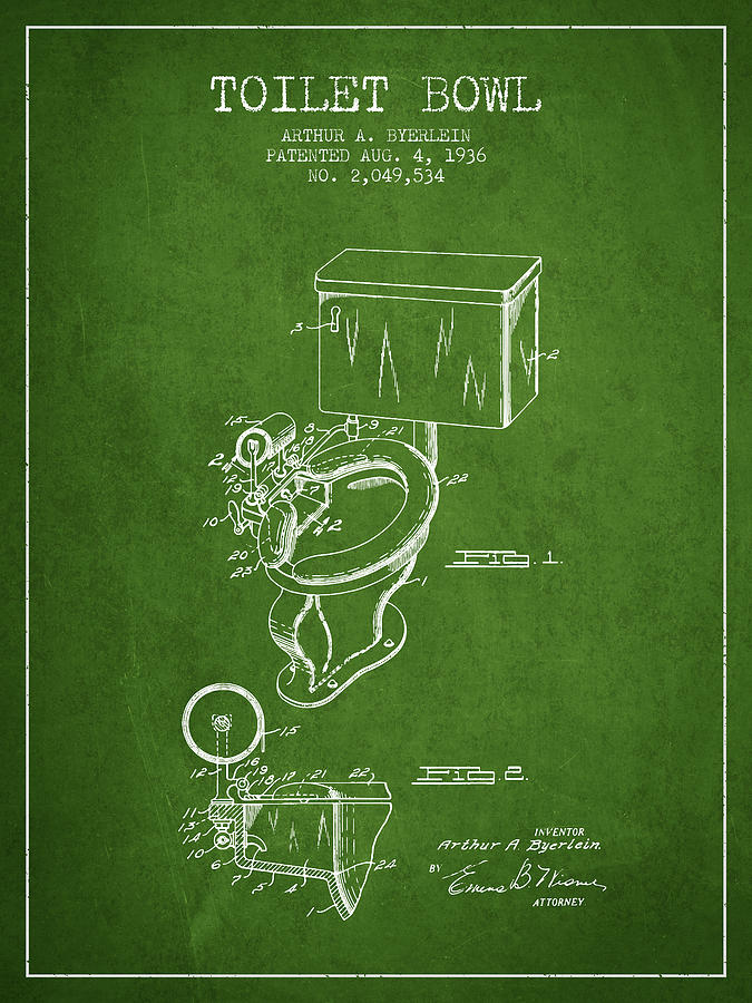 Vintage Digital Art - Toilet Bowl Patent from 1936 - Green by Aged Pixel