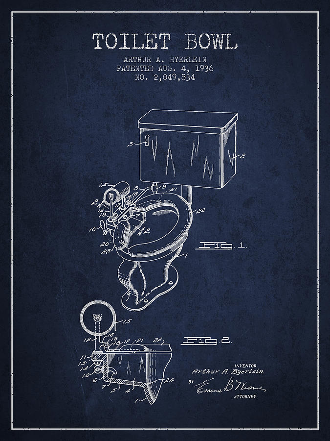 Vintage Digital Art - Toilet Bowl Patent from 1936 - Navy Blue by Aged Pixel