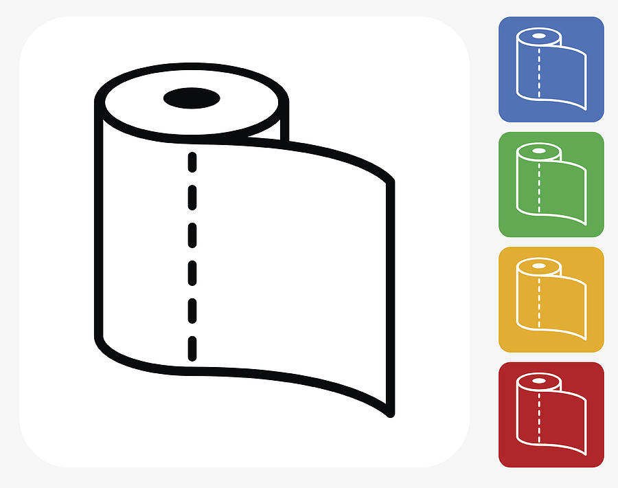 Toilet Paper Icon Flat Graphic Design Drawing by Bubaone