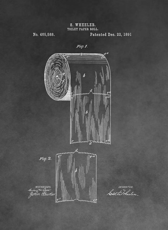 Toilet Paper Roll Patent Drawing Mixed Media by Dan Sproul