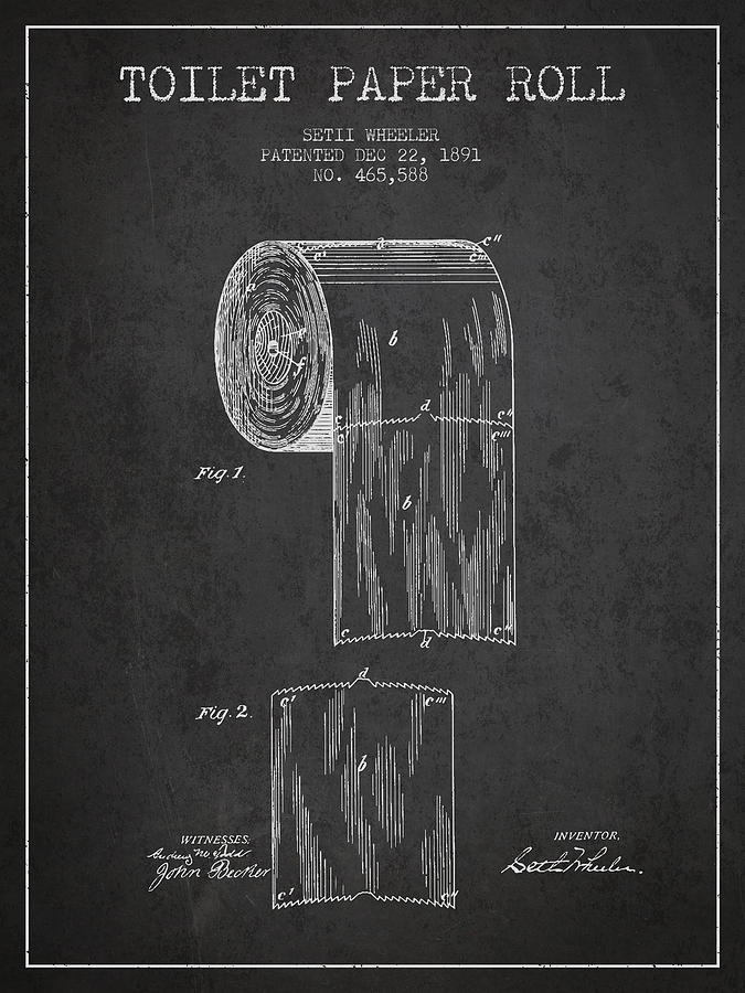 Vintage Digital Art - Toilet Paper Roll Patent Drawing From 1891 - Dark by Aged Pixel