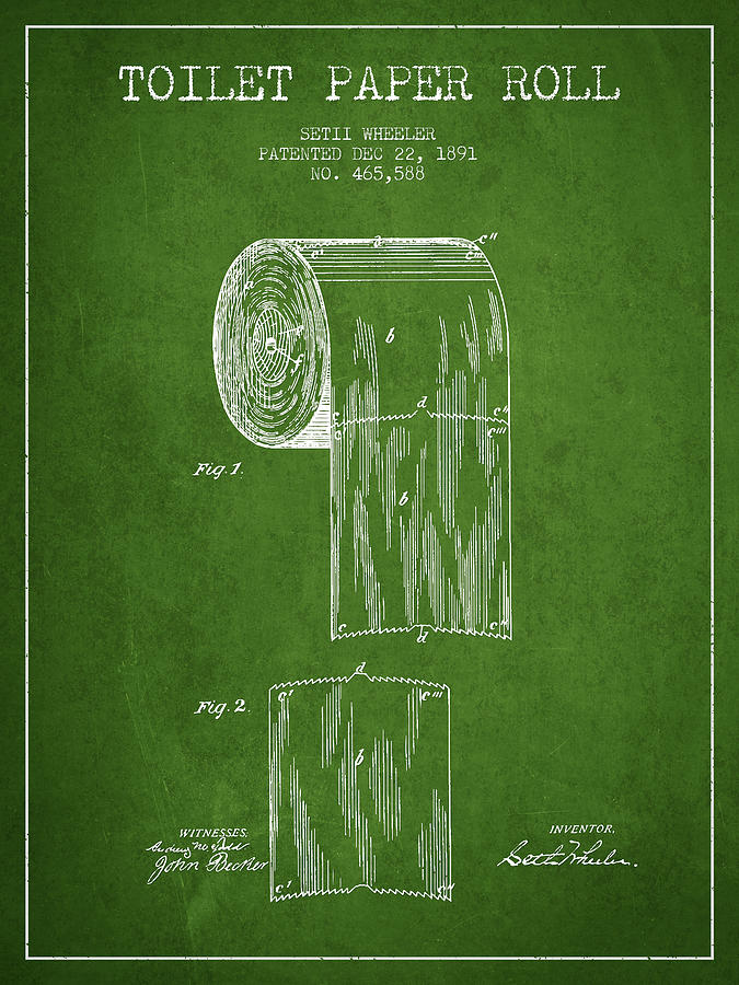 Vintage Digital Art - Toilet Paper Roll Patent Drawing From 1891 - Green by Aged Pixel