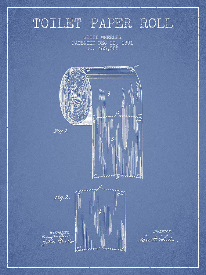 Vintage Digital Art - Toilet Paper Roll Patent Drawing From 1891 - Light Blue by Aged Pixel