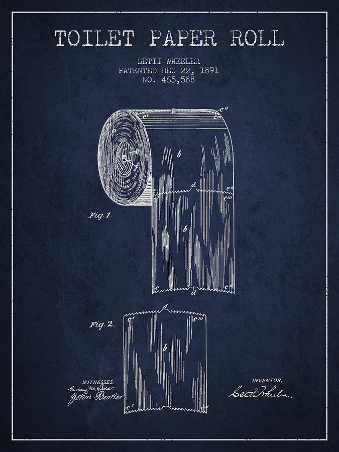 Vintage Digital Art - Toilet Paper Roll Patent Drawing From 1891 - Navy Blue by Aged Pixel