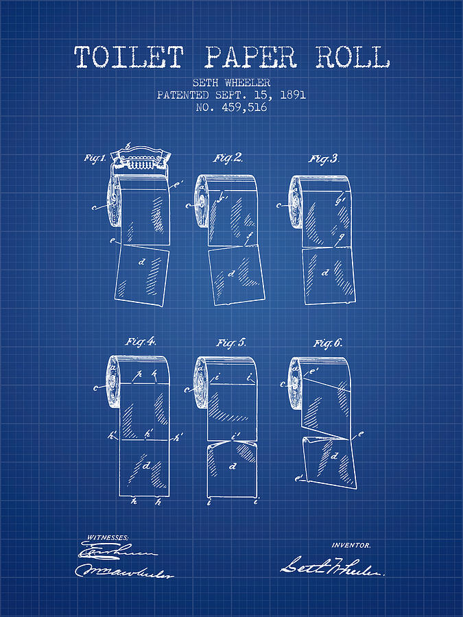 Vintage Digital Art - Toilet Paper Roll Patent from 1891 - Blueprint by Aged Pixel