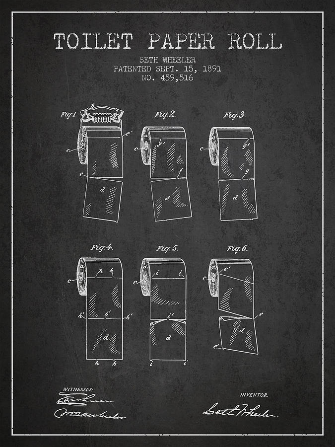 Vintage Digital Art - Toilet Paper Roll Patent from 1891 - Charcoal by Aged Pixel