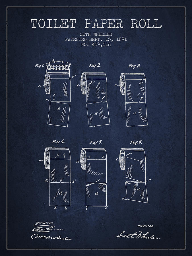 Vintage Digital Art - Toilet Paper Roll Patent from 1891 - Navy Blue by Aged Pixel
