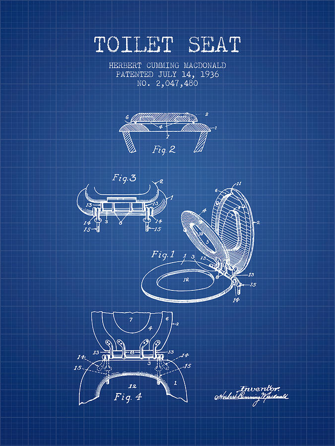 Vintage Digital Art - Toilet Seat Patent from 1936 - Blueprint by Aged Pixel