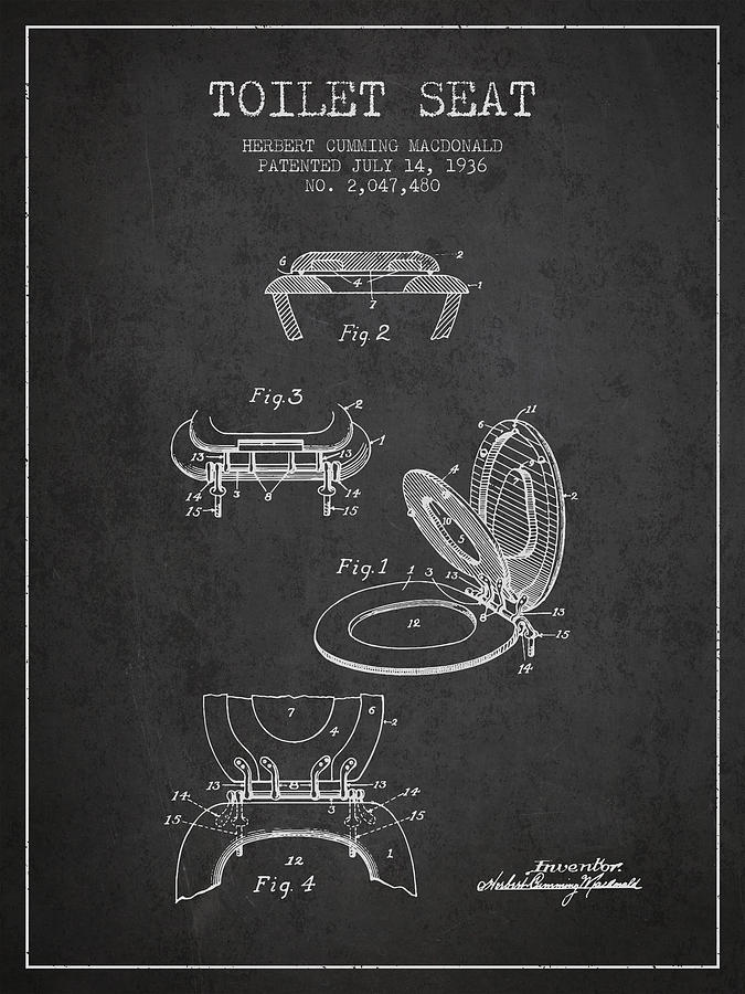 Vintage Digital Art - Toilet Seat Patent from 1936 - Charcoal by Aged Pixel