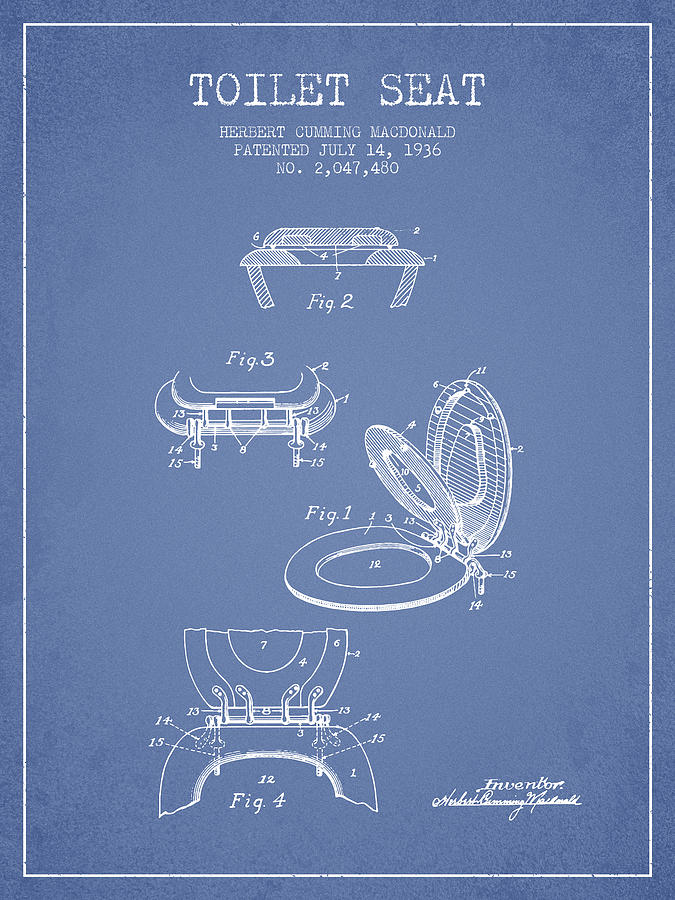 Vintage Digital Art - Toilet Seat Patent from 1936 - Light Blue by Aged Pixel