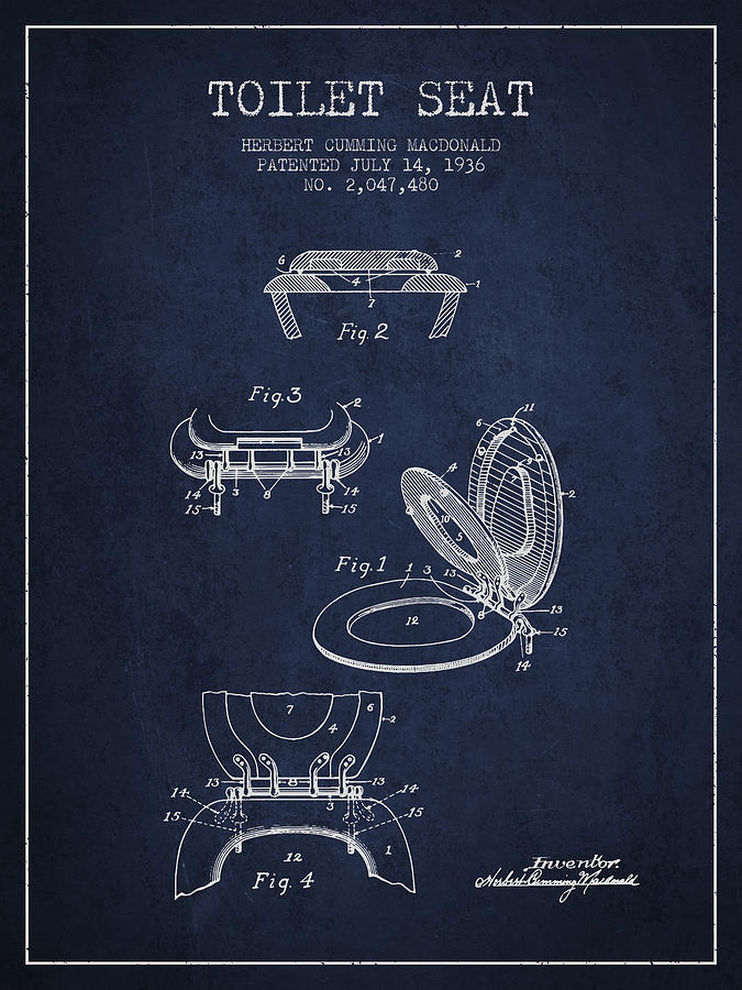Vintage Digital Art - Toilet Seat Patent from 1936 - Navy Blue by Aged Pixel