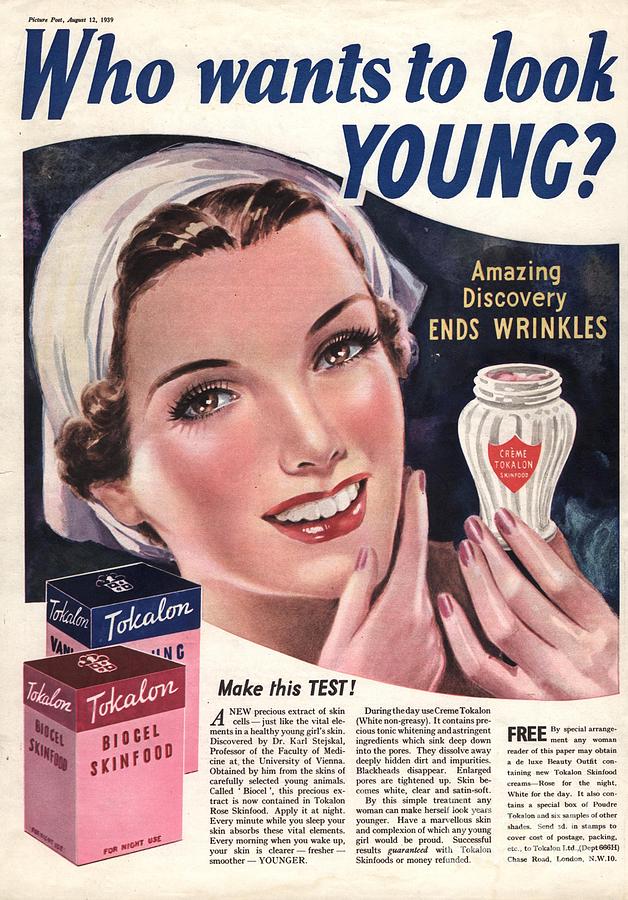 1930s Drawing - Tokalon 1939 1930s Uk Ageing Wrinkles by The Advertising Archives