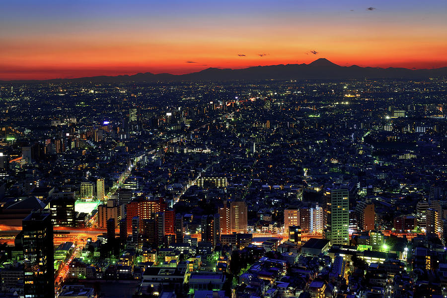 Tokyo And Mt Fuji At Sunset Photograph by Vladimir Zakharov