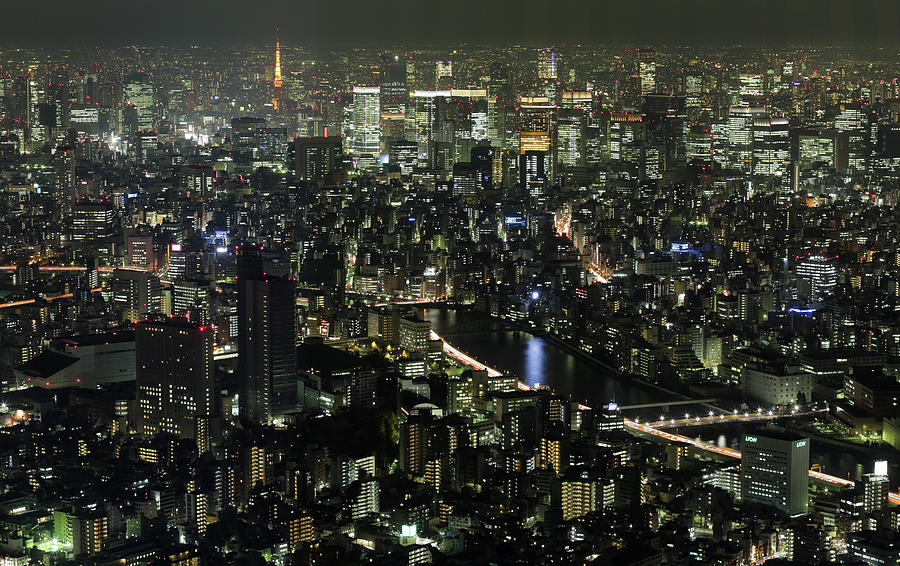 Tokyo Downtown At Night Photograph by Alexey Kopytko