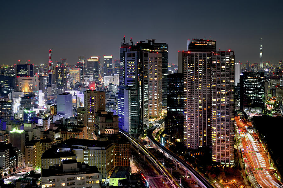 Tokyo Downtown At Night Photograph by Vladimir Zakharov - Fine Art