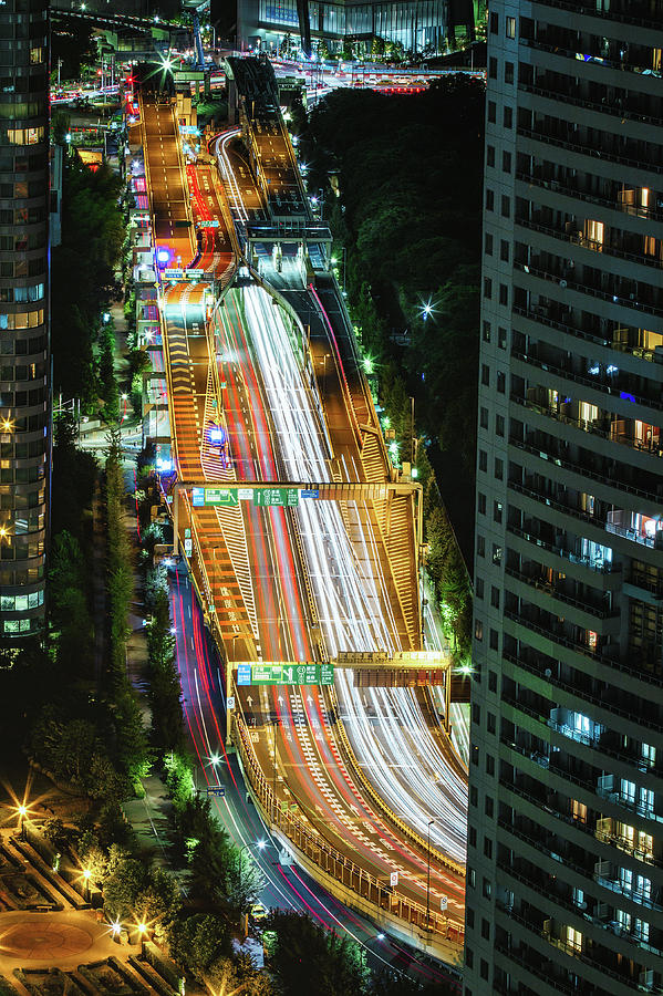 Tokyo Highway At Night With Car Light Photograph by Sandro Bisaro