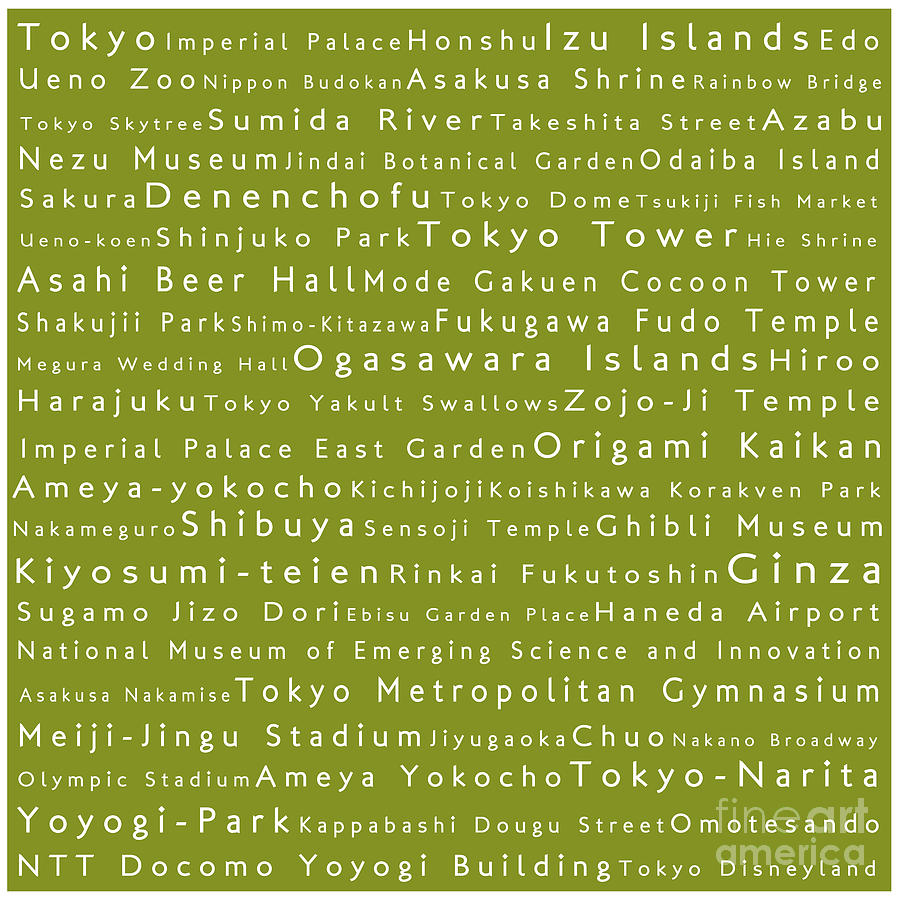 Tokyo In Words Olive Digital Art