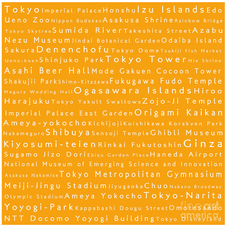 Tokyo In Words Orange Digital Art
