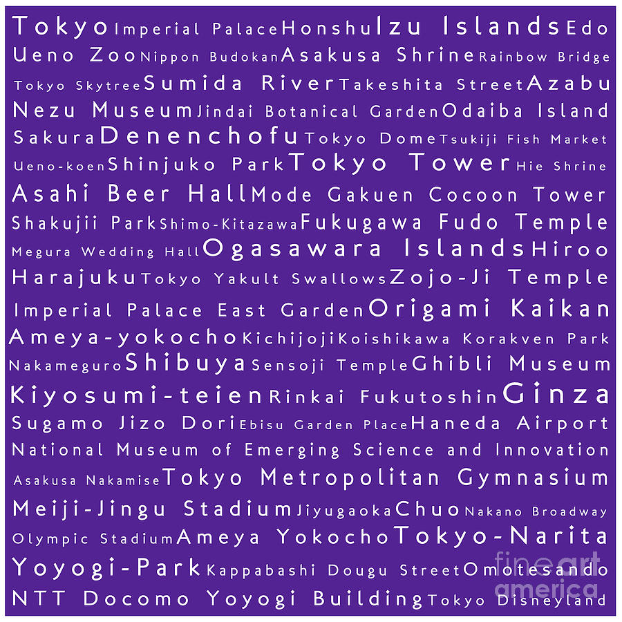 Tokyo In Words Purple Digital Art