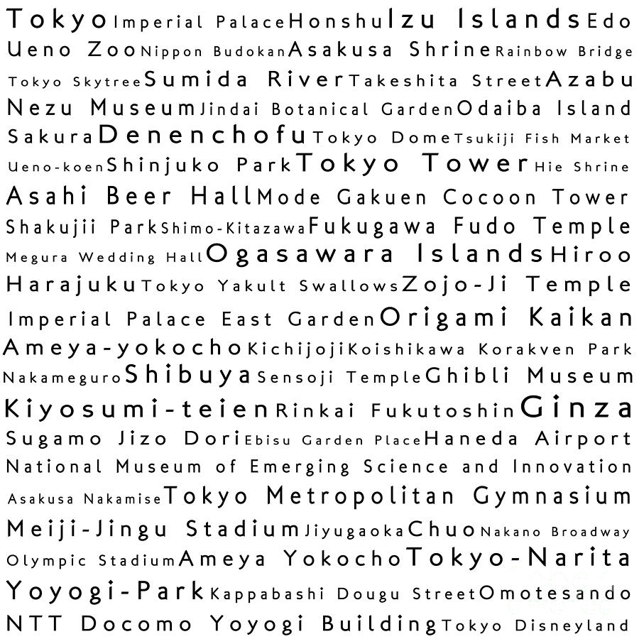 Tokyo in Words White Digital Art by Sabine Jacobs