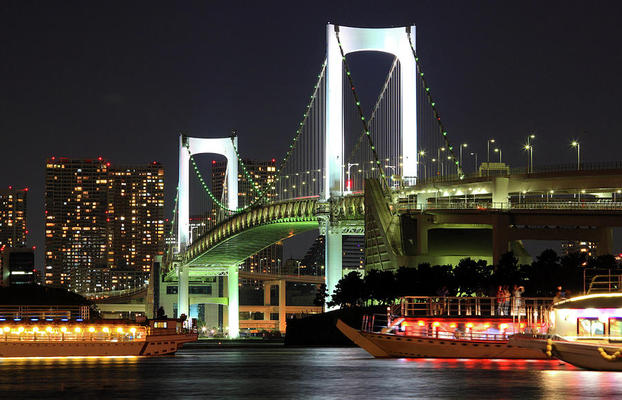Tokyo Rainbow Bridge With Boats Photograph by Krzysztof Baranowski