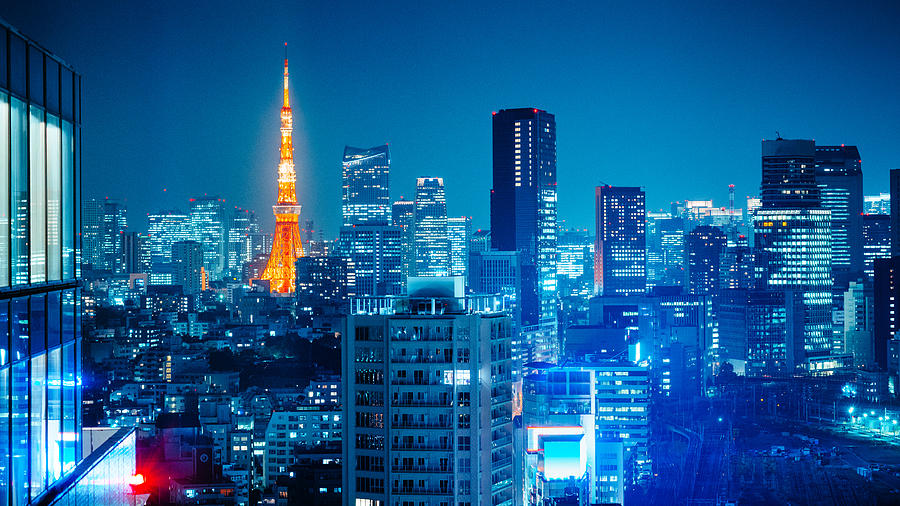 Tokyo Skyline at Night Photograph by Ferrantraite