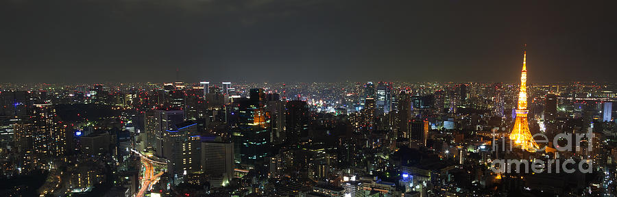 City Photograph - Tokyo skyline at night Japan by Fototrav Print
