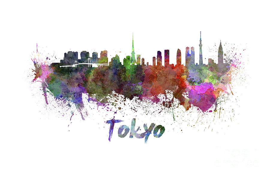 Tokyo skyline in watercolor Painting by Pablo Romero | Fine Art America