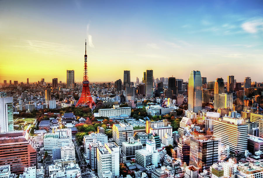 Tokyo Skyline With Tower At Sunset Photograph by Image Provided By Duane Walker