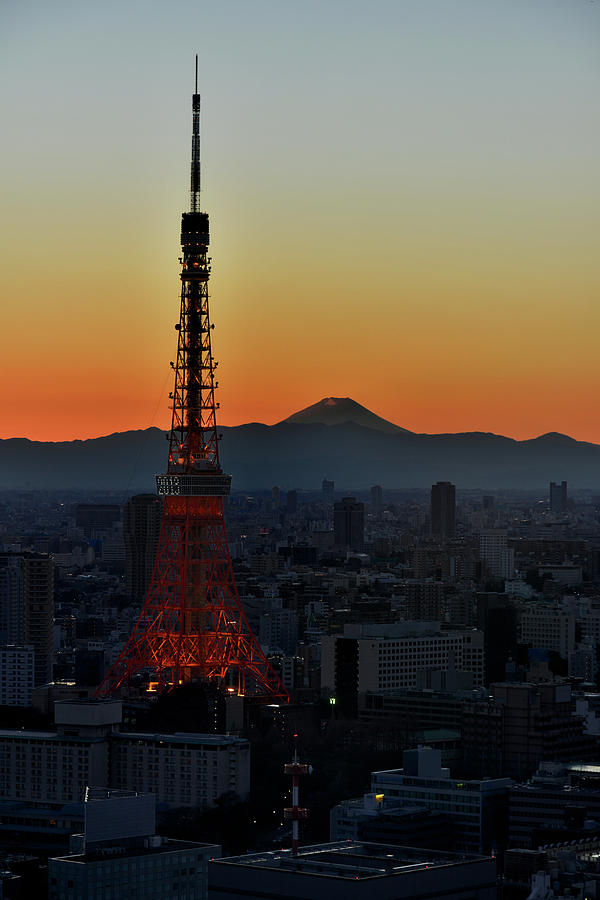 Tokyo Tower And Mt. Fuji On Sunset Photograph by Vladimir Zakharov