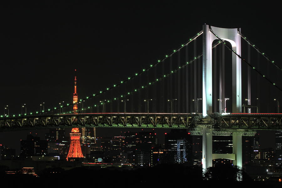 Tokyo Tower And Rainbow Bridge At Night Photograph by Michaël Ducloux Tokyo Tower And Rainbow Bridge At Night Photograph by Michaël Ducloux