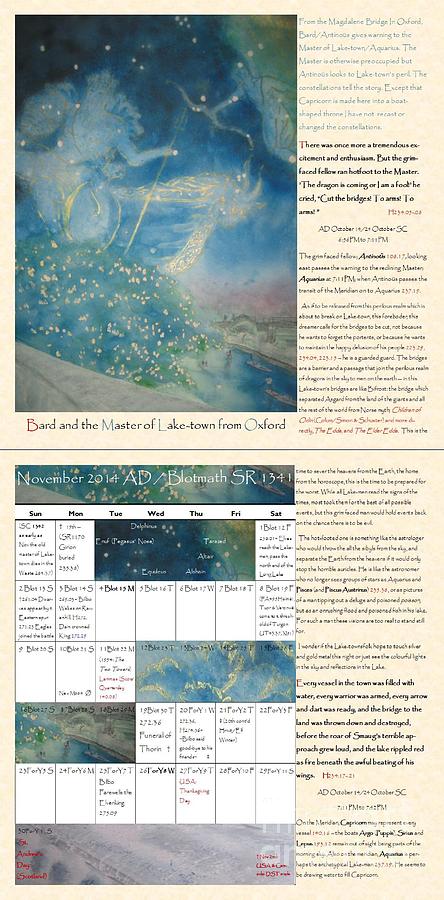 Hobbit Painting - Tolkien Hobbit Calendar Bard and the Master of Lake-town from Oxford bi-fold November by Glen McDonald