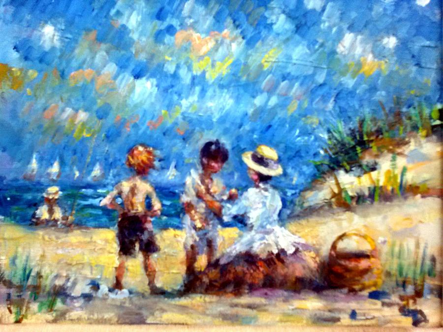 Tom Steve With Gerry At The Beach Painting by Philip Corley