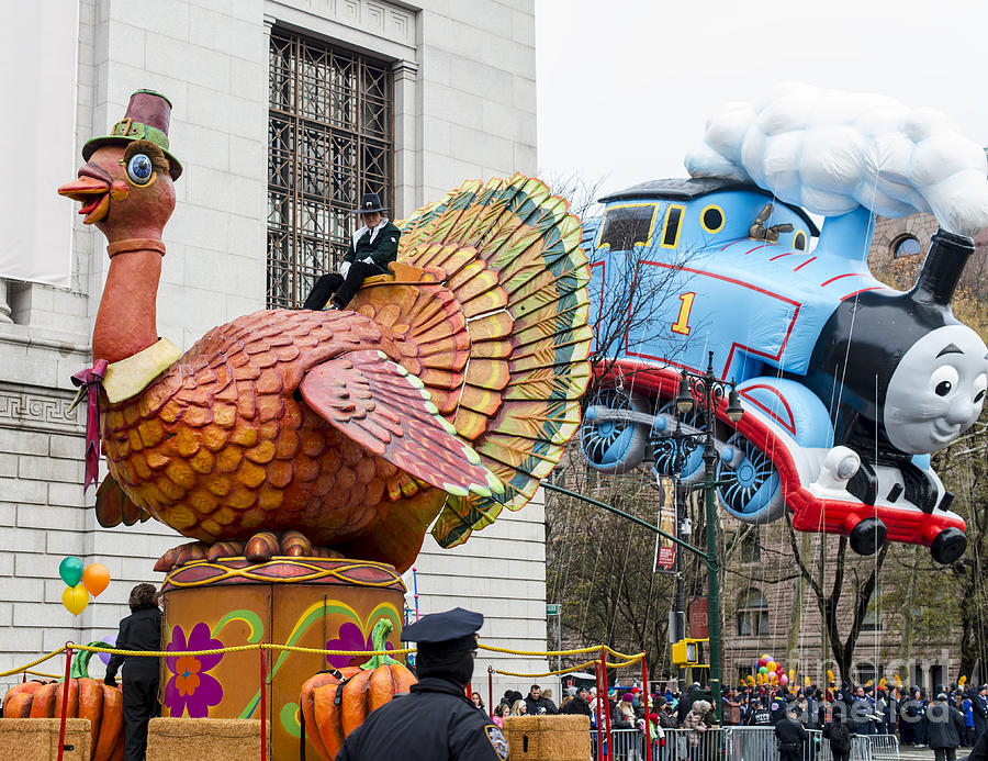 Tom Turkey Float and Thomas the Tank Engine Balloon at Macys Thanksgiving Day Parade #1 Photograph by David Oppenheimer