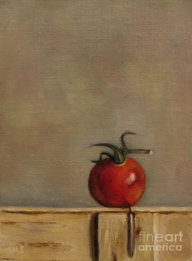 Tomato on wooden Box Painting by Ulrike Miesen-Schuermann