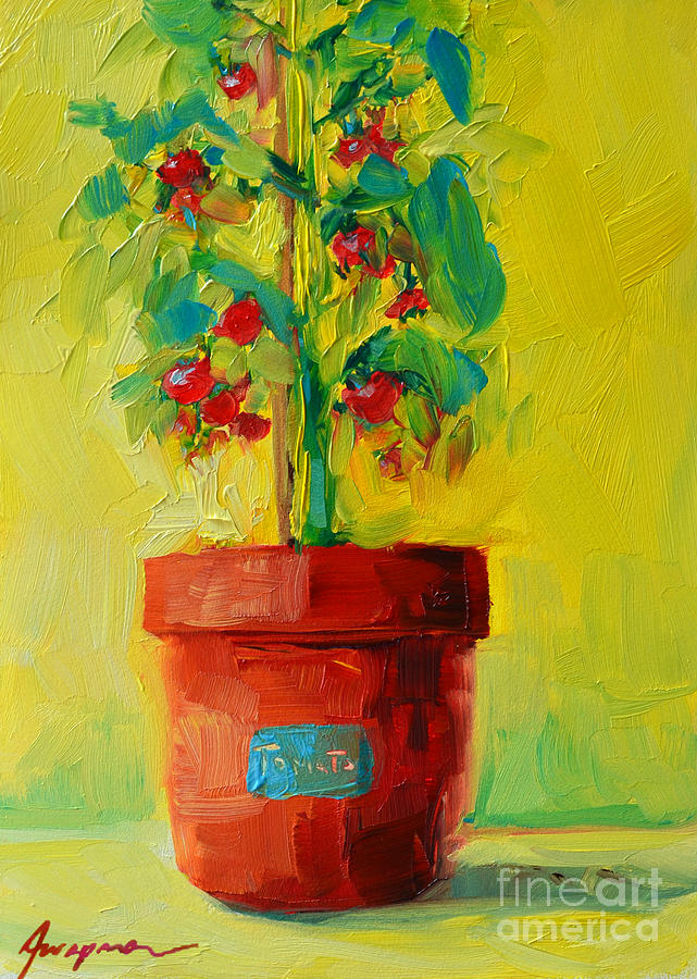 Gallery Online Painting - Tomato Plant Still Life Oil Painting by Patricia Awapara