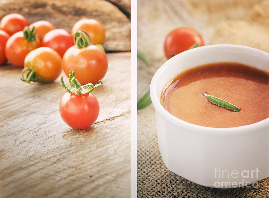 Bread Photograph - Tomato soup collage by Mythja Photography