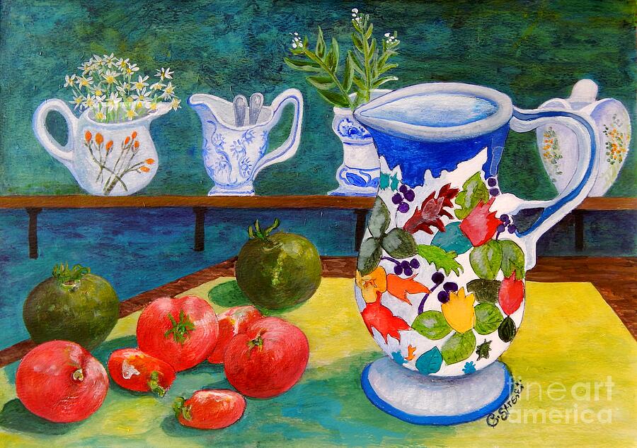 Vase Painting - Tomatoes and Milk Jugs by Caroline Street