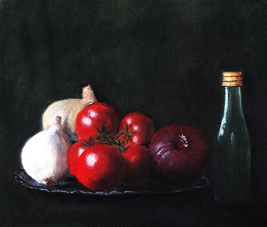 Tomato Painting - Tomatoes and Onions by Anastasiya Malakhova